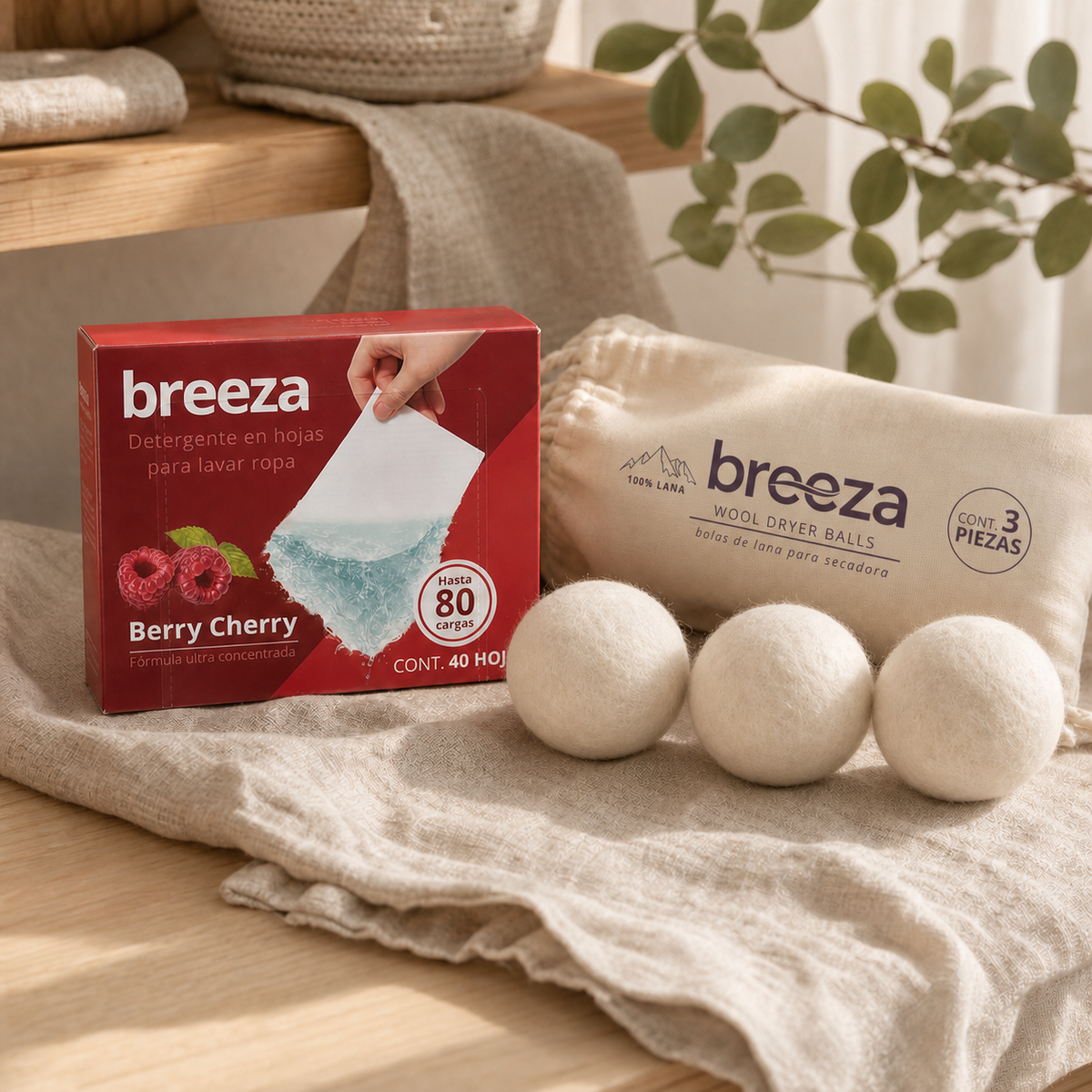 Kit Breeza Berry Cherry con 3 Wool Dryer Balls